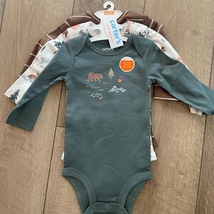 Carter’s Bodysuits 3 Pack Long Sleeve Bears, Forest Adventure 9 Month NEW W/TAGS